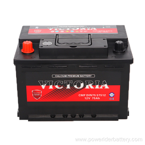 12v 75ah Din75 mf lead-acid car starting battery